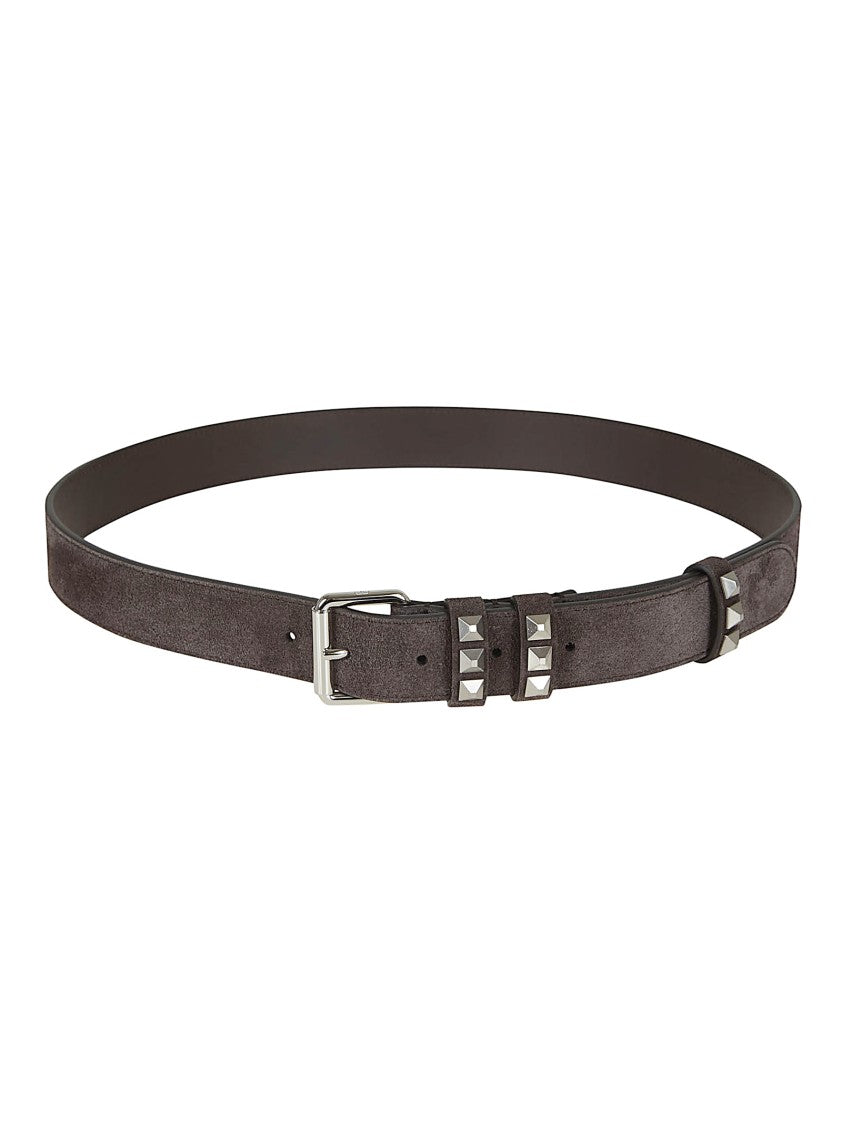 Valentino Garavani Brown Flaneuse Suede Belt With Pyramid Studded Loops