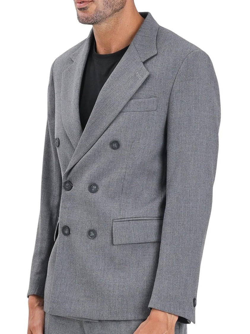 I M Brian Grey Double-Breasted Viscose-Blend Blazer