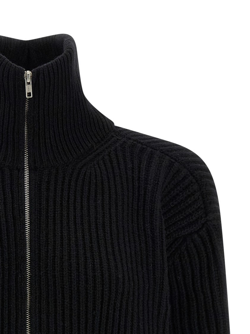 Mm6 By Maison Margiela Mini Ribbed Wool Knit Dress With High Neck And Zip Closure