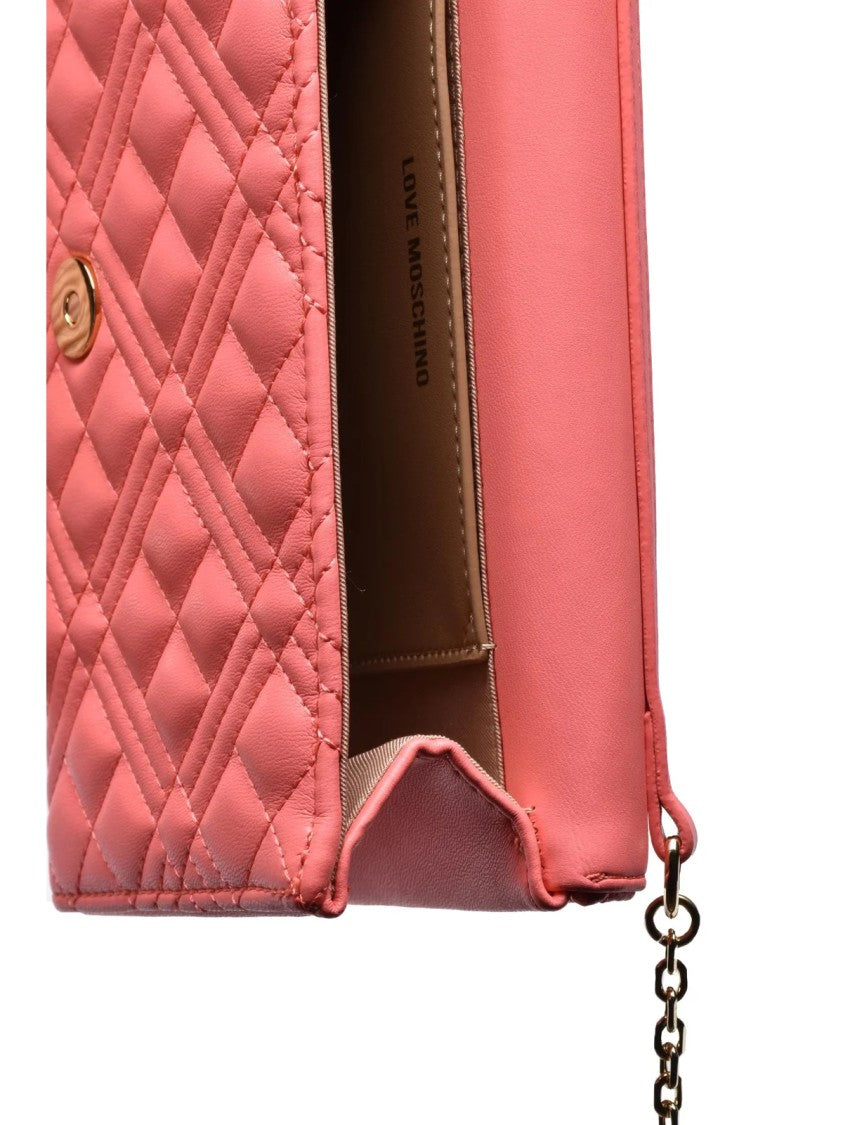 Love Moschino Quilted Red Crossbody Bag With Chain Strap And Logo Plaque