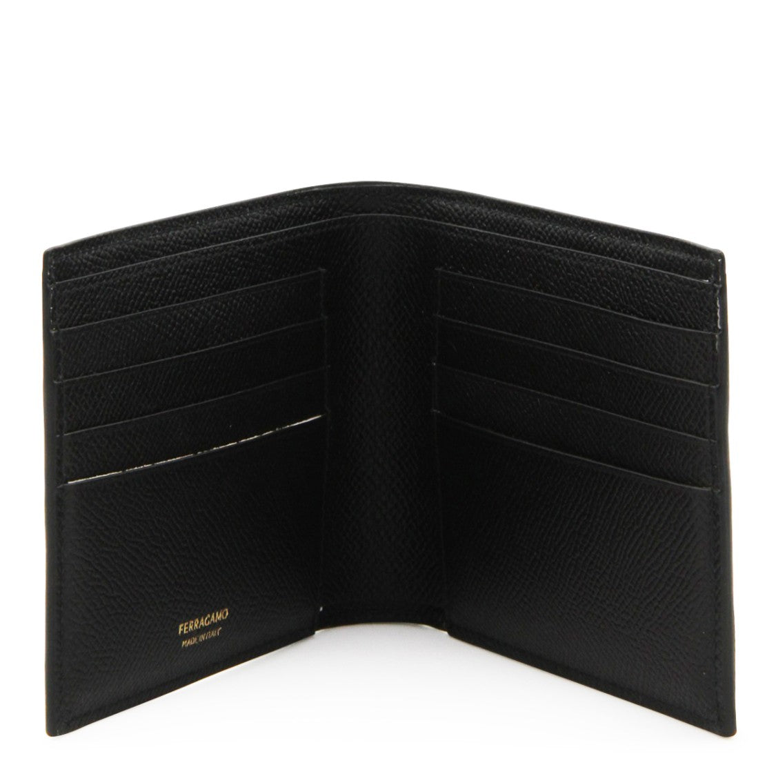 Ferragamo Textured Black Leather Wallet With Gold-Tone Logo