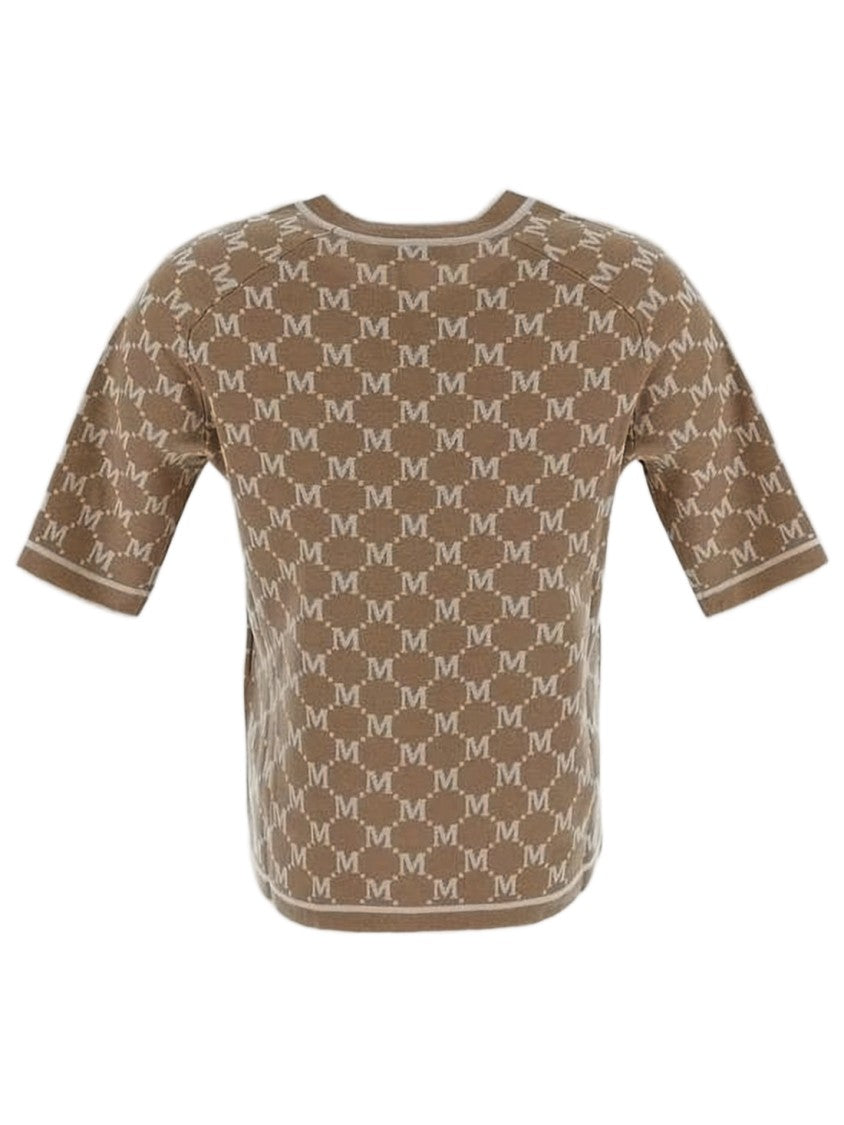 Max Mara Short-Sleeved Knit Sweater With Repeated 'M' Pattern