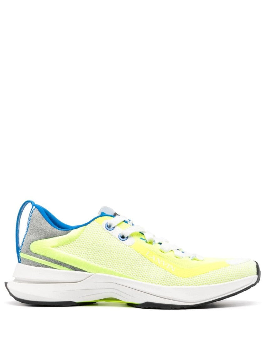Lanvin Lemon Yellow And Blue Colour-Block Mesh Sneakers