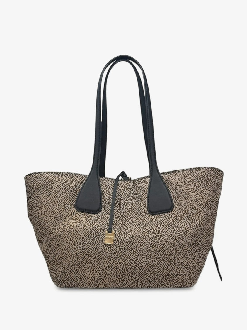 Borbonese Textured Medium-Sized Shopping Tote Bag With Drawstring Closure
