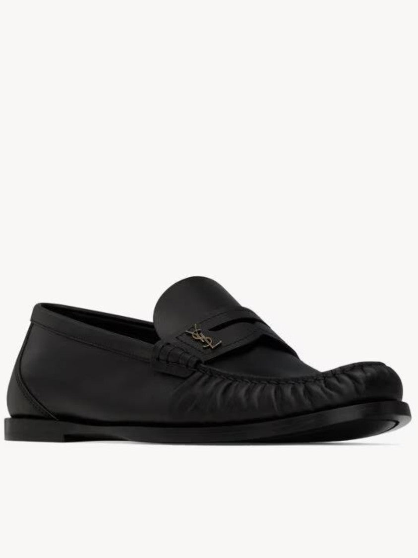 Saint Laurent Laurent 05 Ruched Black Leather Loafers