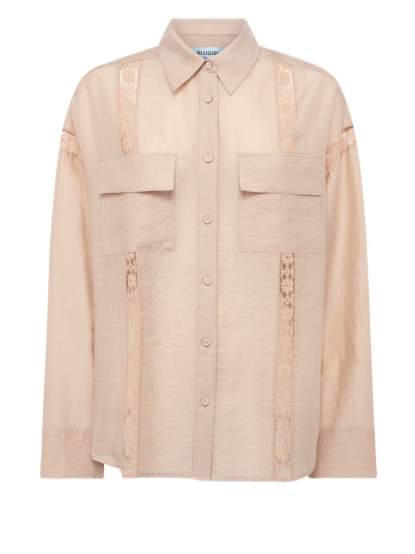 Blugirl Fluid Lyocell Shirt With Lace Inserts And Flap Pockets