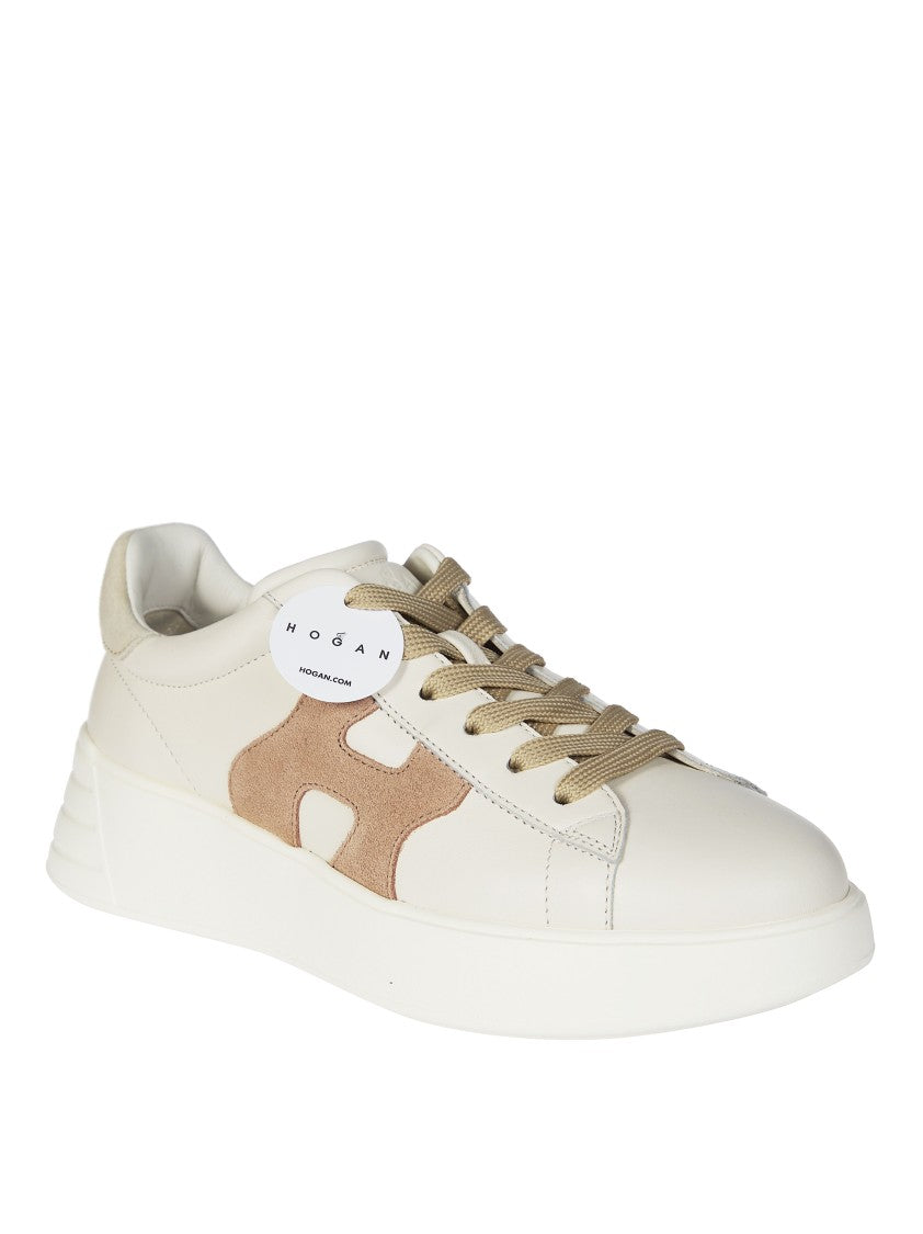 Hogan Off-White Leather Beige Suede Sneakers