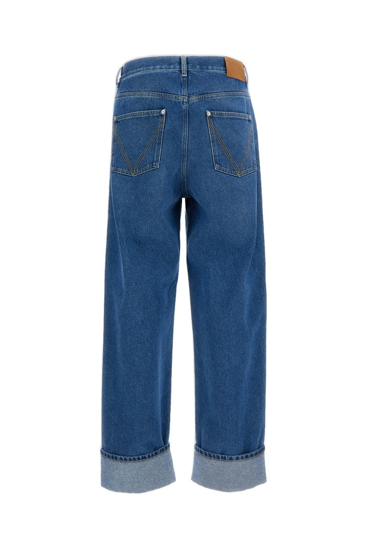 Bottega Veneta Mid Blue Turn-Up Hem Wide Leg Jeans