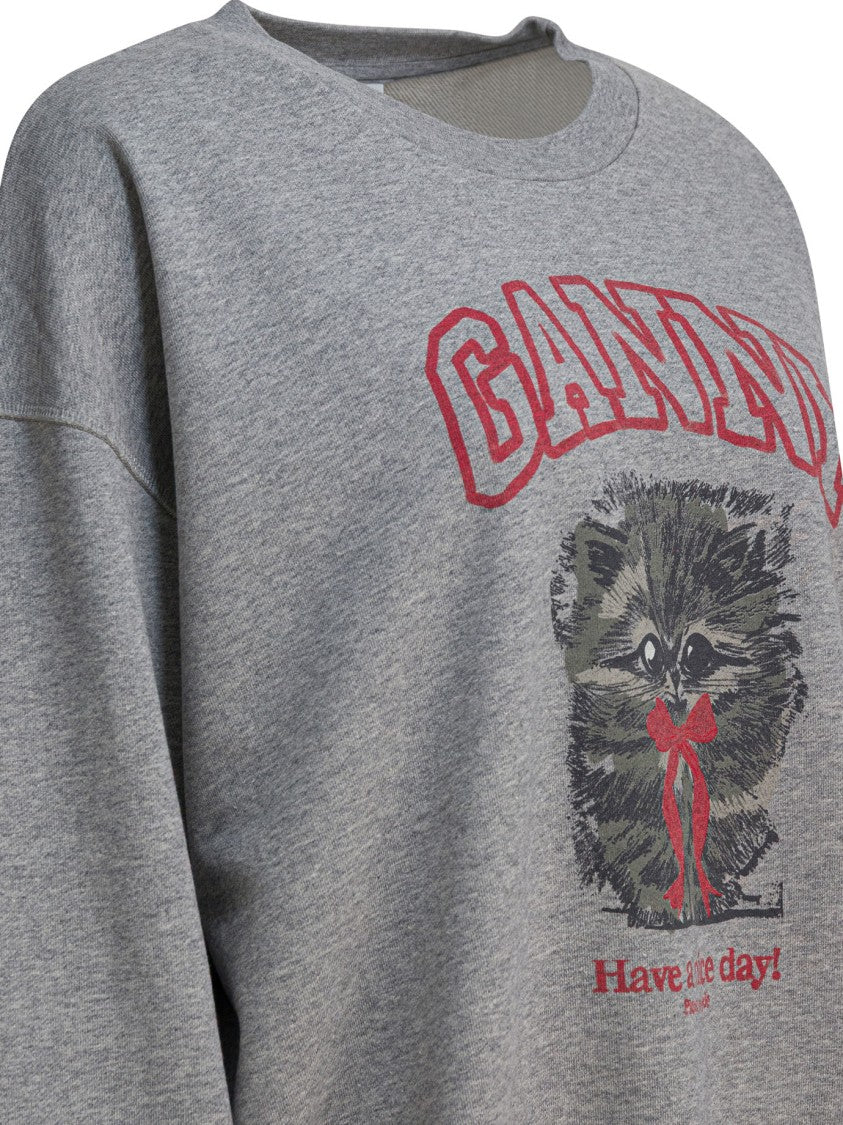 Ganni "Margot Kitty Print" Crewneck Sweatshirt
