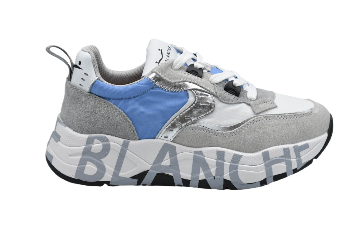 Voile Blanche White Light Blue Laced Elegance Flat Shoes