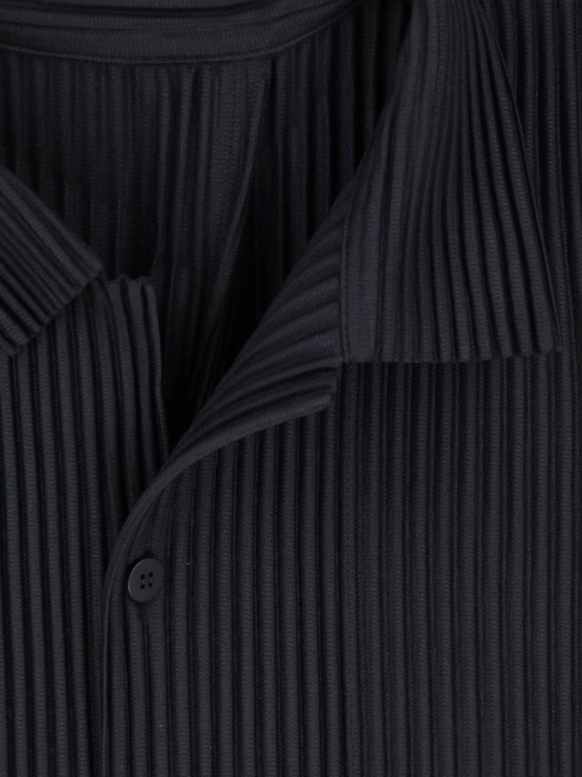 Homme Plissé Issey Miyake Black Short-Sleeve Bowling Collar Pleated Polo Shirt