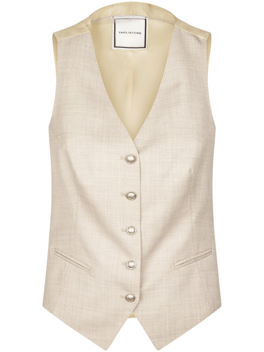 Tagliatore Sleeveless Tailored Vest With Ornate Metallic Buttons