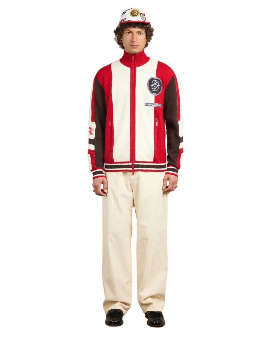 Drôle De Monsieur Multicolor Ski Competition Merino Wool Zip-Through Knit