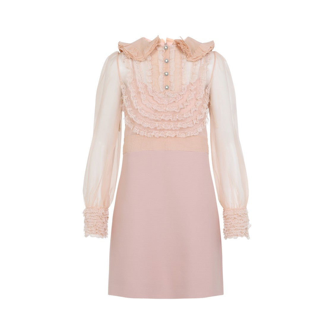 Valentino Layered Ruffle Mini Dress With Lace Detail