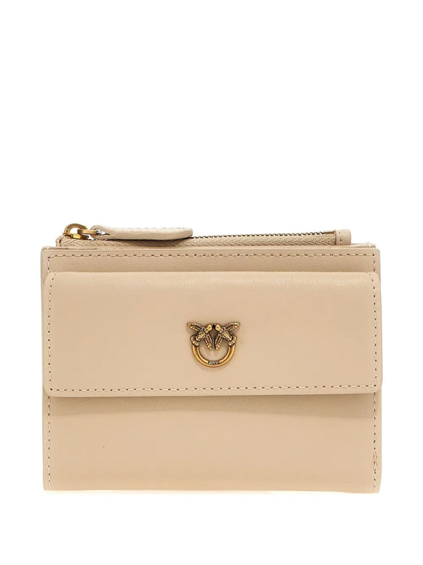 Pinko Beige Cow Leather Compact Wallet