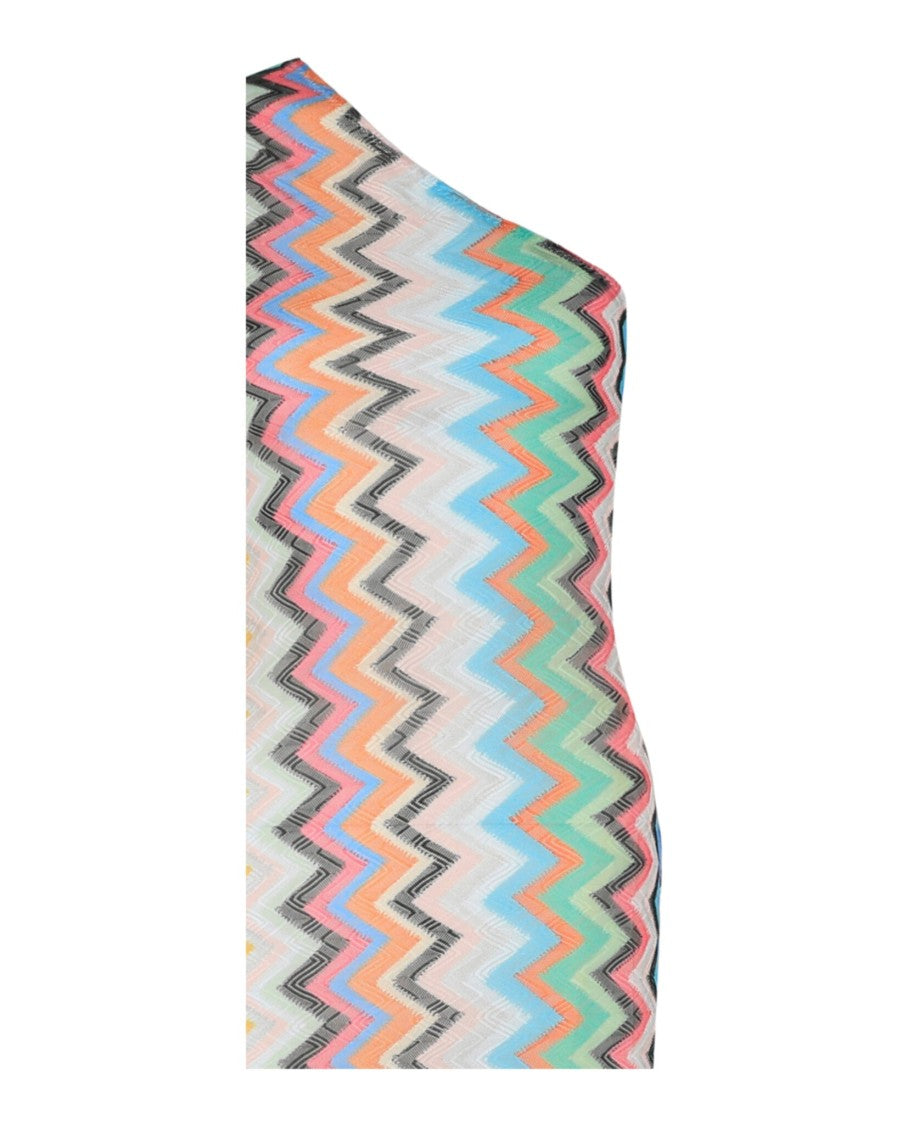 M Missoni One-Shoulder Zig Zag Maxi Dress
