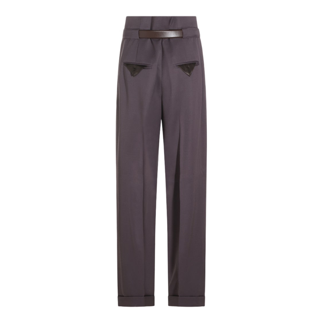 The Attico High-Waisted Tailored Trousers With Silver Buckle And Cuffed Hems