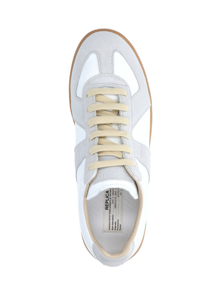 Maison Margiela White Leather Sneakers With Gray Suede Detailing