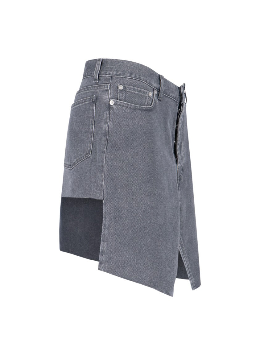 All In Asymmetrical Hem Denim Mini Skirt With Worn Finish