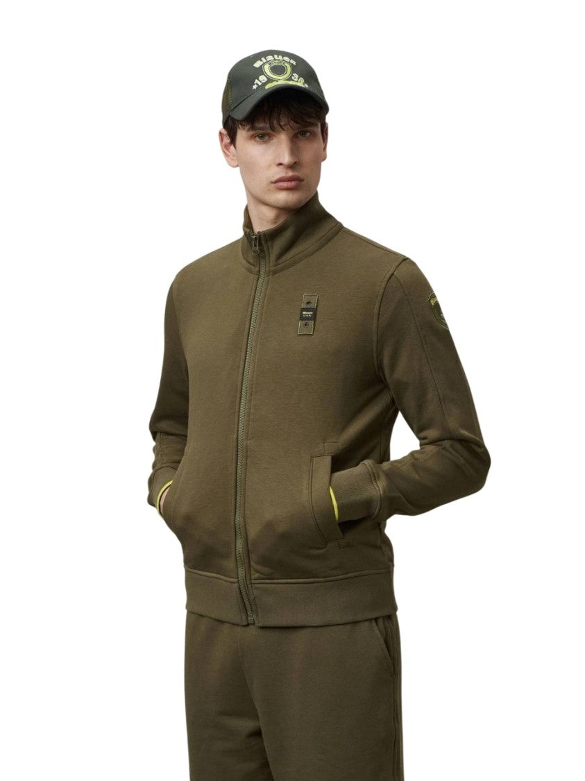 Blauer High Collar Zip Sweatshirt With Herringbone Detail