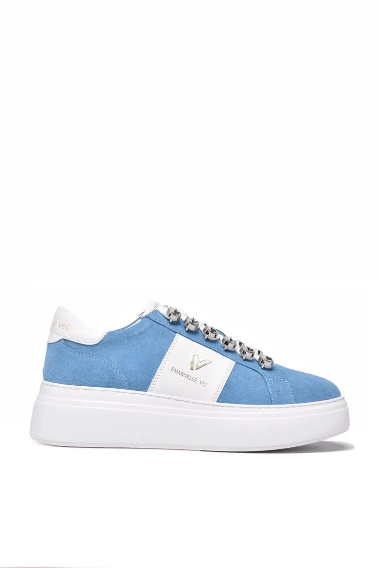 Emanuélle Vee White/Sky Blue Leather Sneakers
