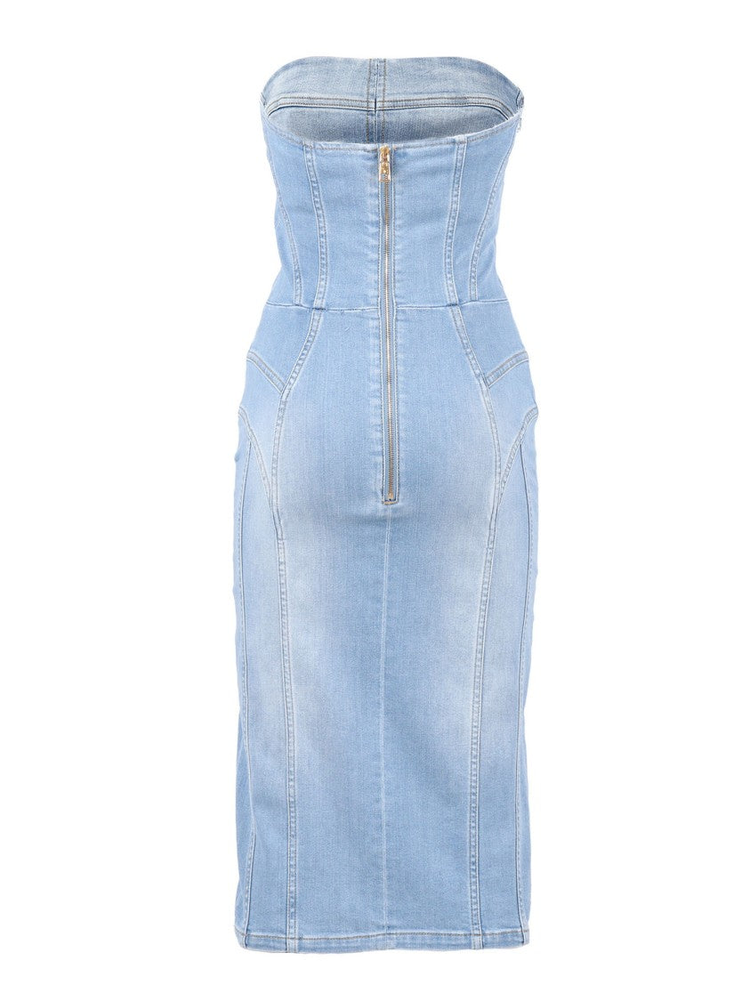 Elisabetta Franchi Strapless Lace Up Denim Mini Dress