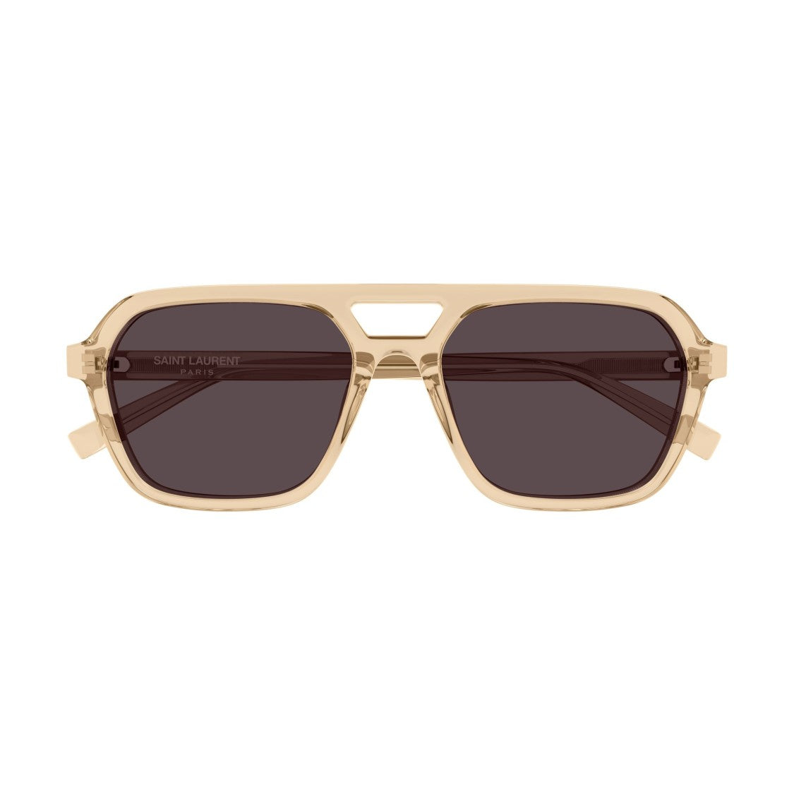 Saint Laurent Geometric Frame Sunglasses In Translucent Beige