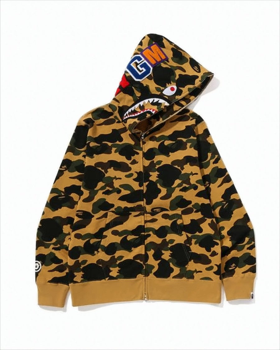 Bape Camouflage Print Bape Jacket With Shark Graphic