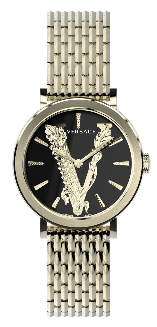 Versace Gold-Tone Steel Bracelet Watch With Baroque V Motif