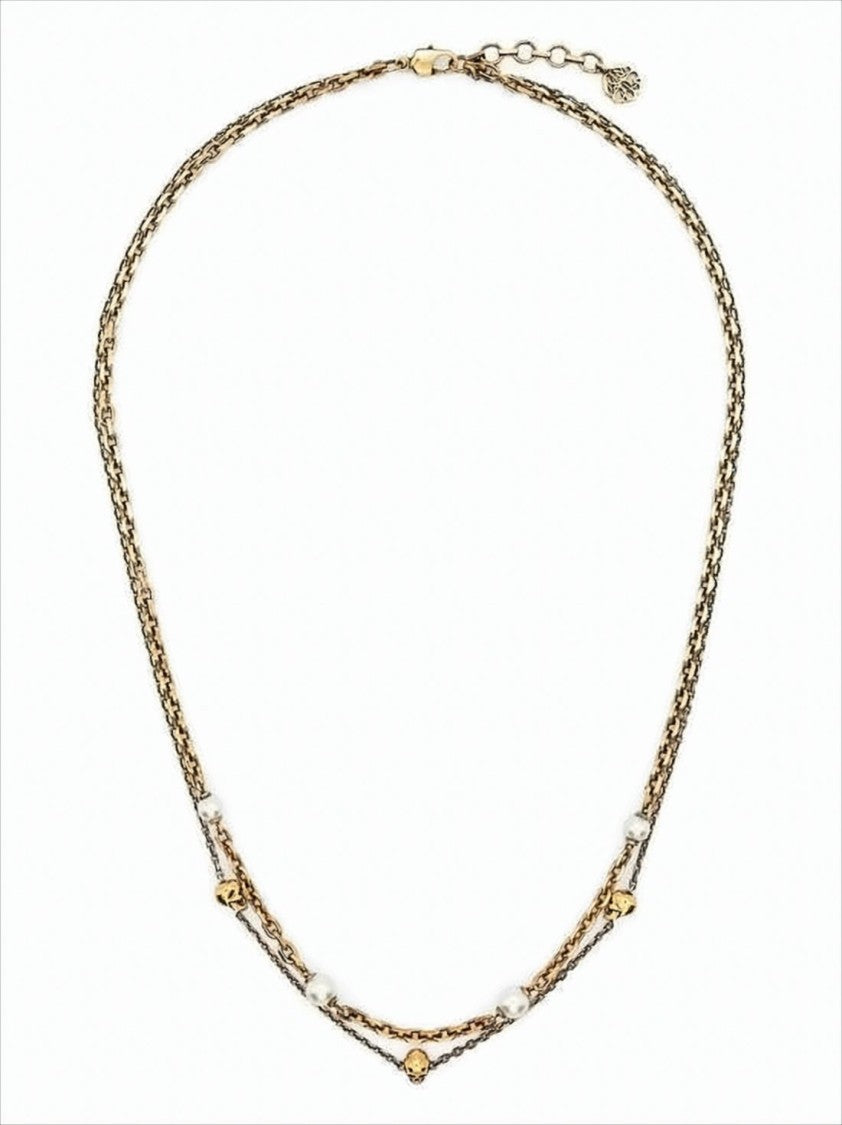Alexander Mcqueen Layered Gold-Tone Necklace With Pearl Accents