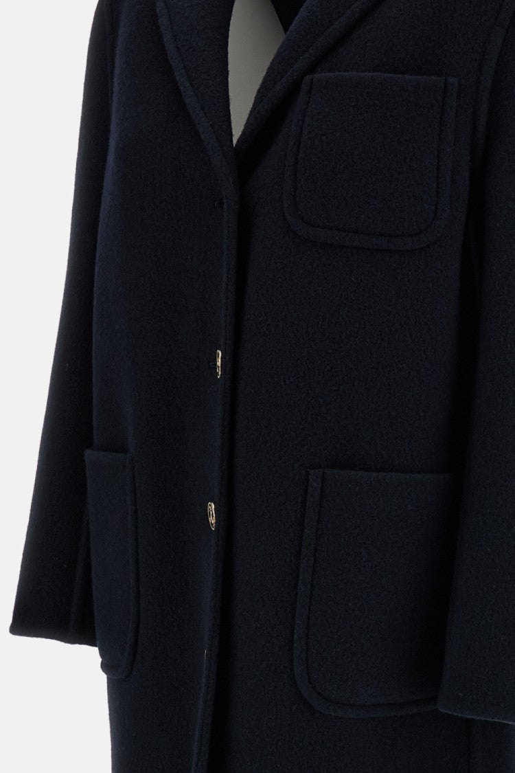 Thom Browne Blue Bell Sleeve Boiled Wool Overcoat