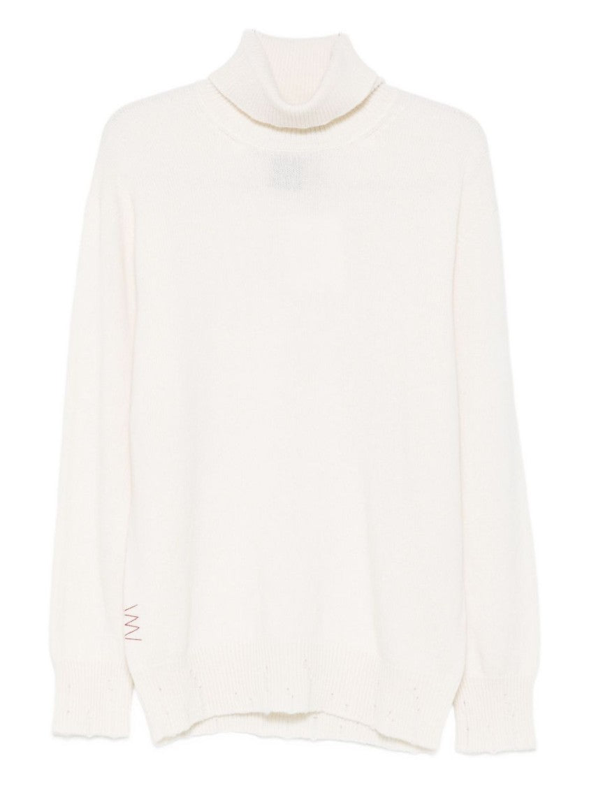 Amaranto Cream Knit Sweater With High Neckline