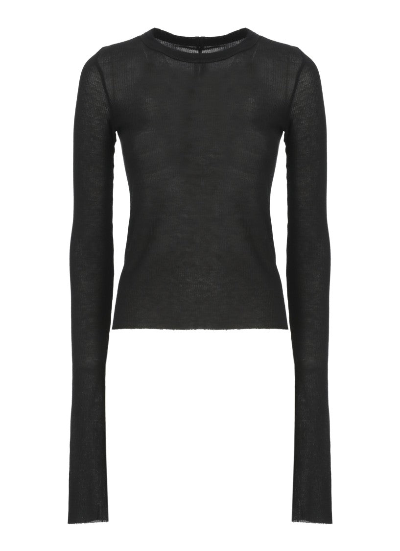 Rick Owens Black Cropped Rib Ripped Sweater