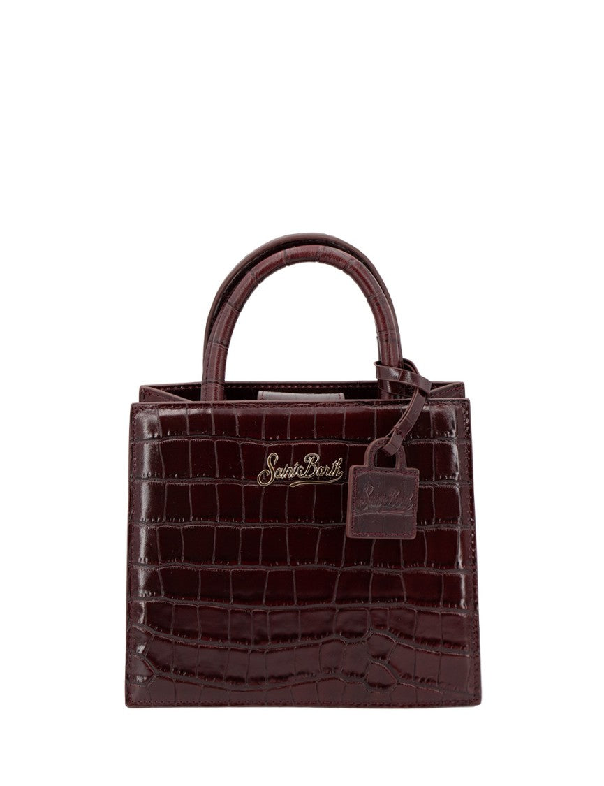 Mc2 Saint Barth Structured Square Handbag In Glossy Crocodile-Embossed Leather