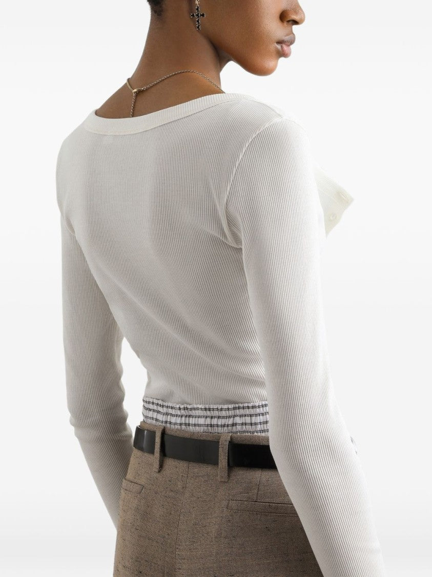 Dolce & Gabbana Ribbed White Long-Sleeve Top