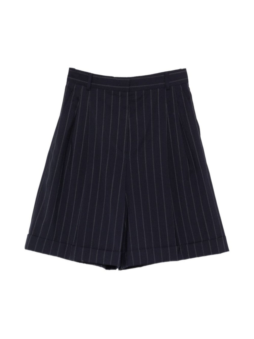 Max Mara Blue Double Front Pleats Wool Shorts