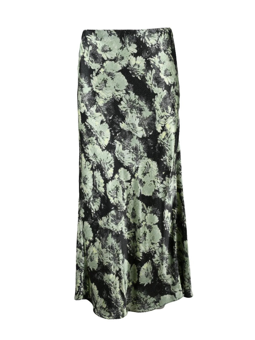 Tory Burch Green Black Viscose Women Satin Skirt
