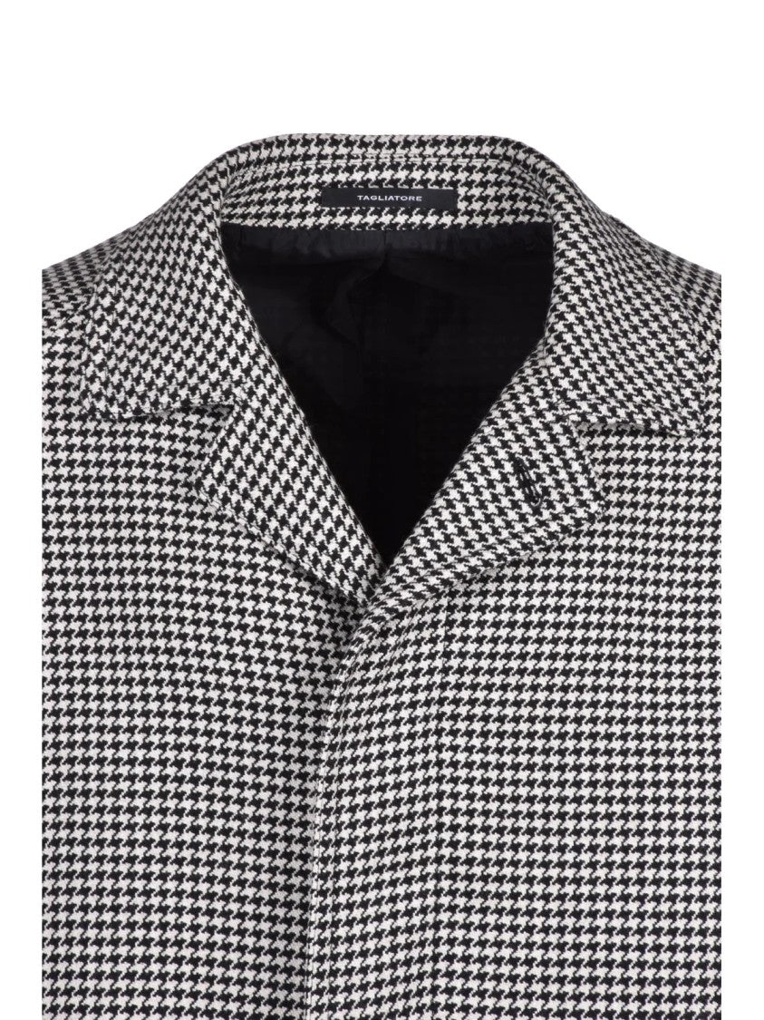 Tagliatore White/Black Tailored Houndstooth Virgin Wool Coat