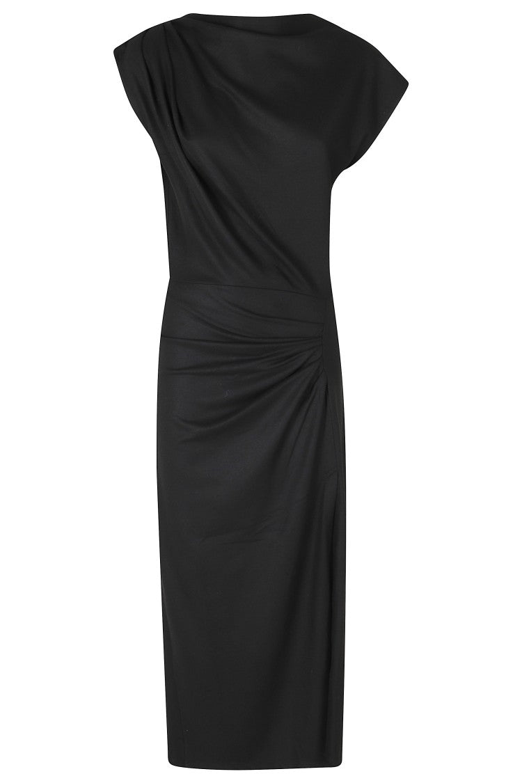 Isabel Marant Étoile Black Naerys Draped Flannel Jersey Ankle-Length Day Dress