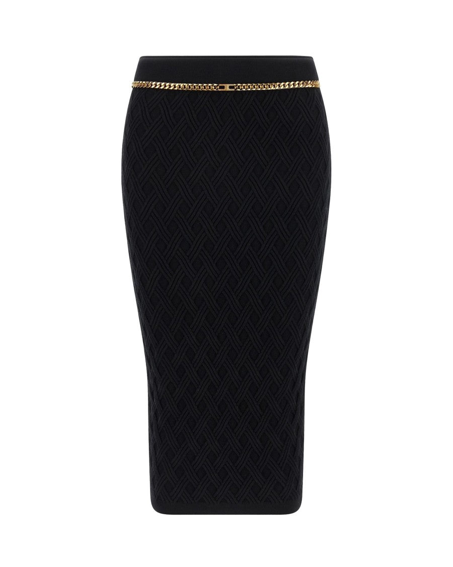 Elisabetta Franchi Black Diamond Knit Skirt With Jewel Detail