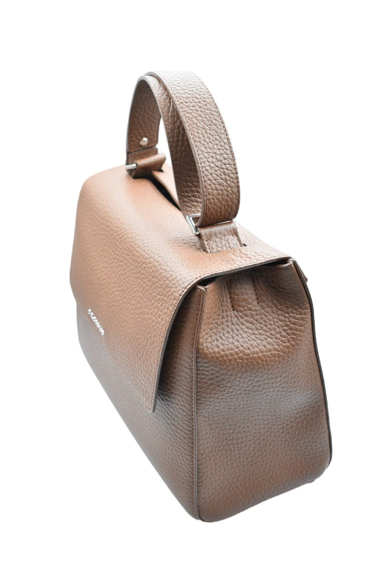 Orciani Cocoa Hammered Leather Hidden Opening Handbag