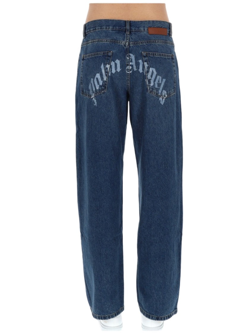 Palm Angels Denim Curved Logo Wide-Leg Jeans