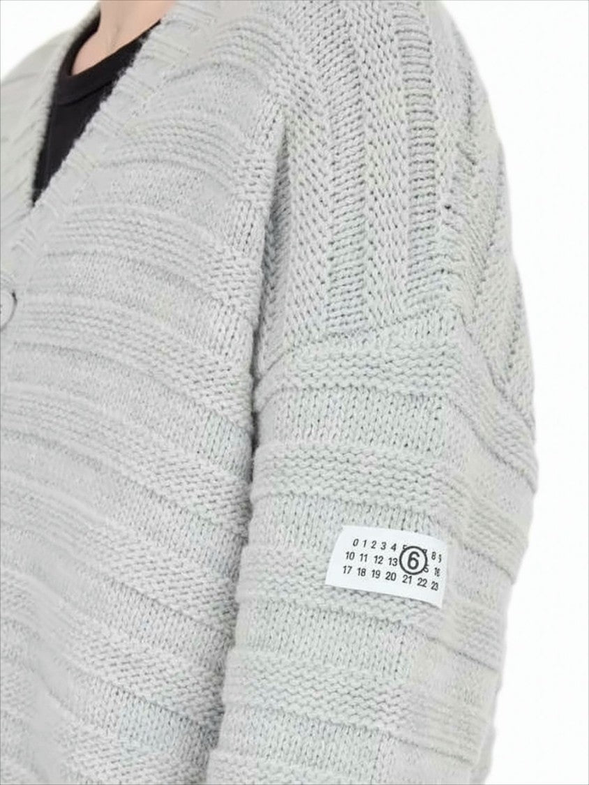Mm6 By Maison Margiela Boxy Fit V-Neck Cardigan With Textured Knit