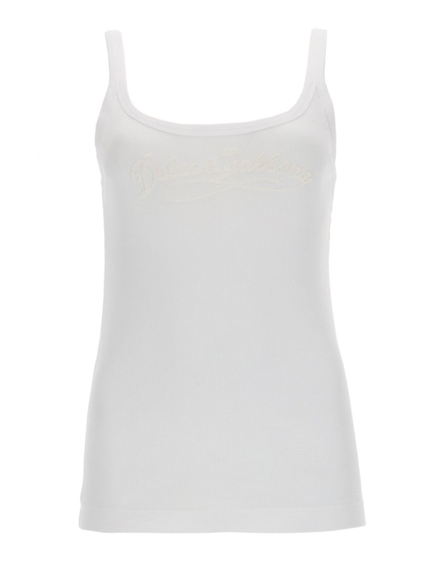 Dolce & Gabbana White Cotton Logo Tank Top