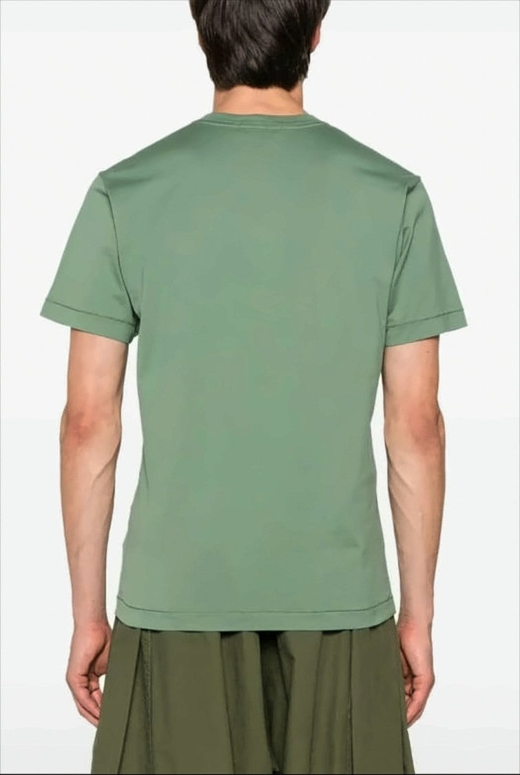 Stone Island Minimalist Green Cotton T-Shirt With Iconic Logo Patch