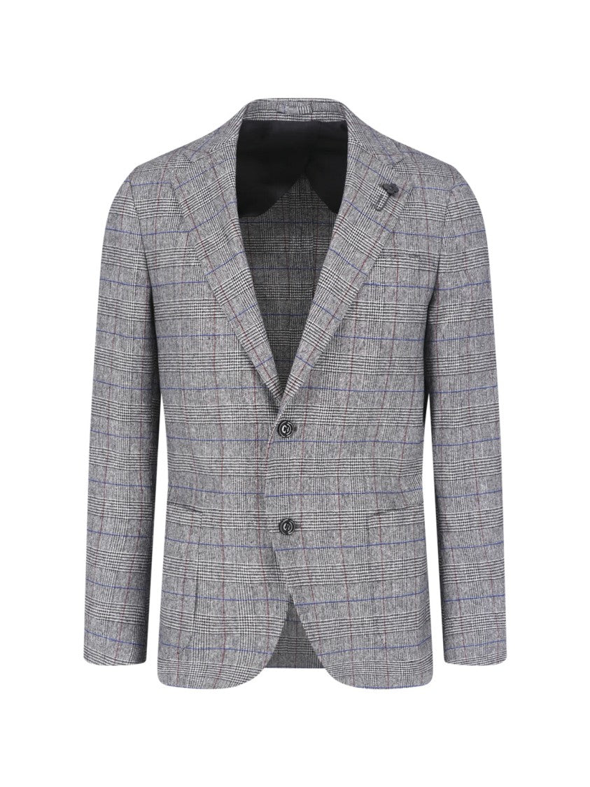Lardini Grey Virgin Wool-Blend Pattern Blazer