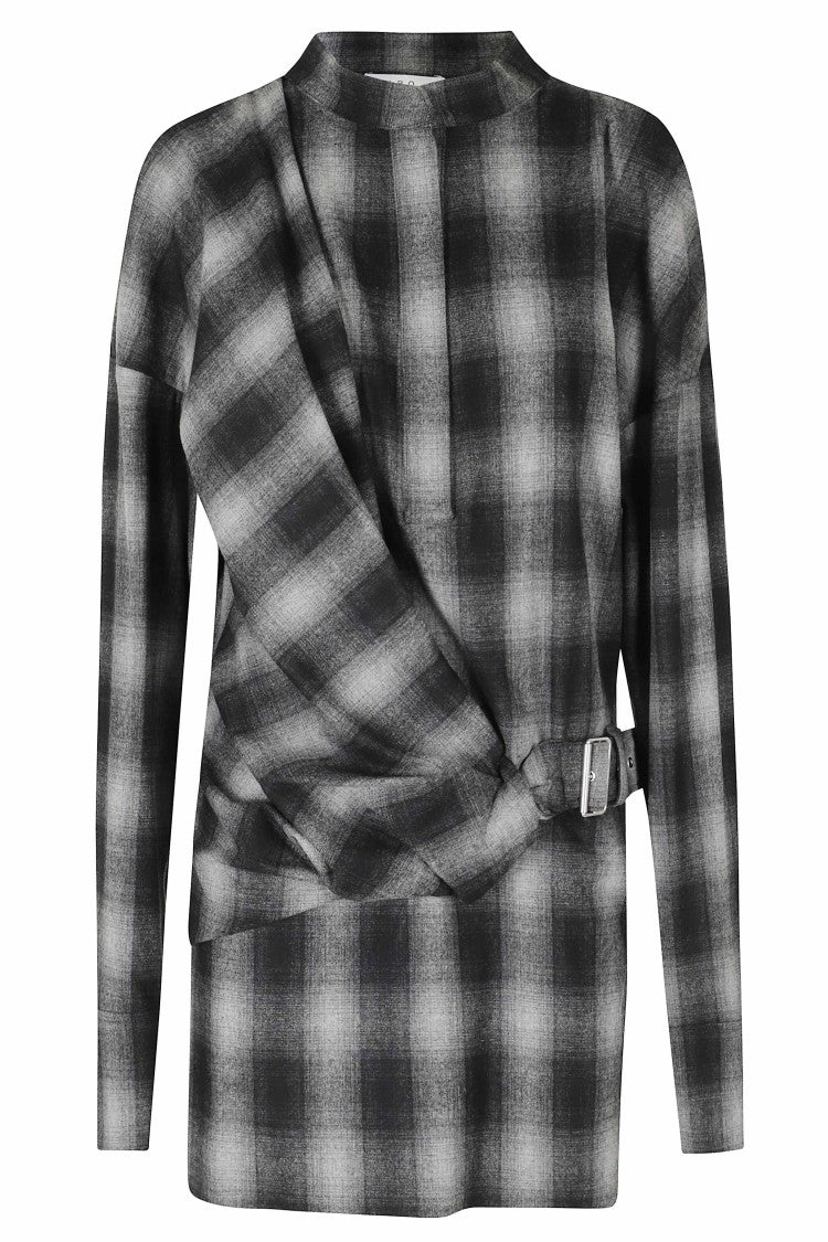 Iro Narissa Grey Checkered Draped Mini Dress