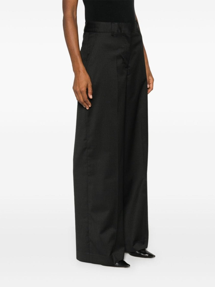 Officine Generale Black/Ecru Wool Trousers