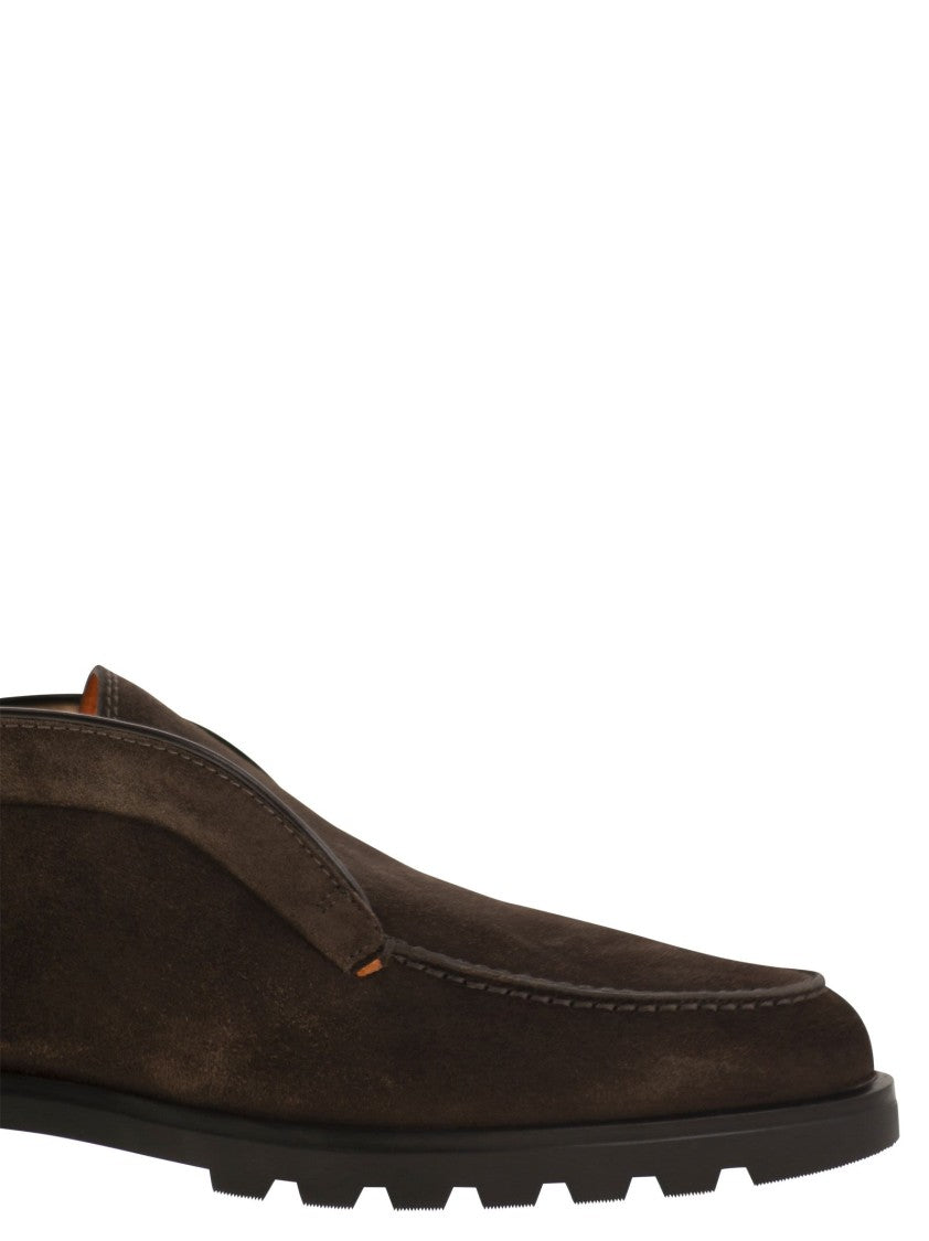 Santoni Suede Ankle Boot Without Laces