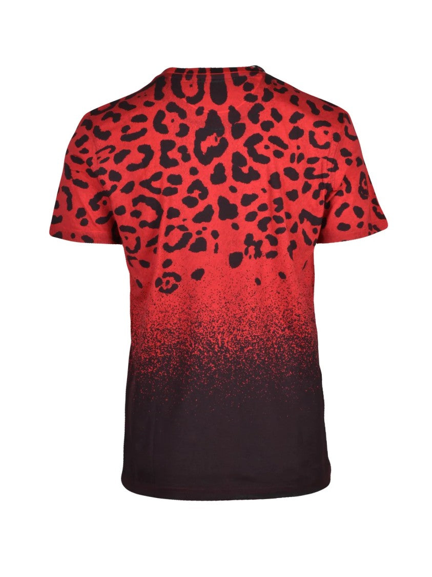 Dolce & Gabbana Red Gradient Bold Leopard Print Cotton T-Shirt